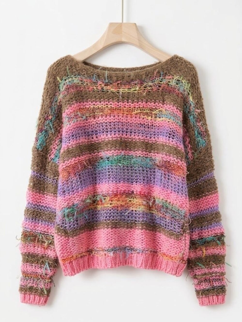 Pink Multicolor Stripes Pullover Sweater